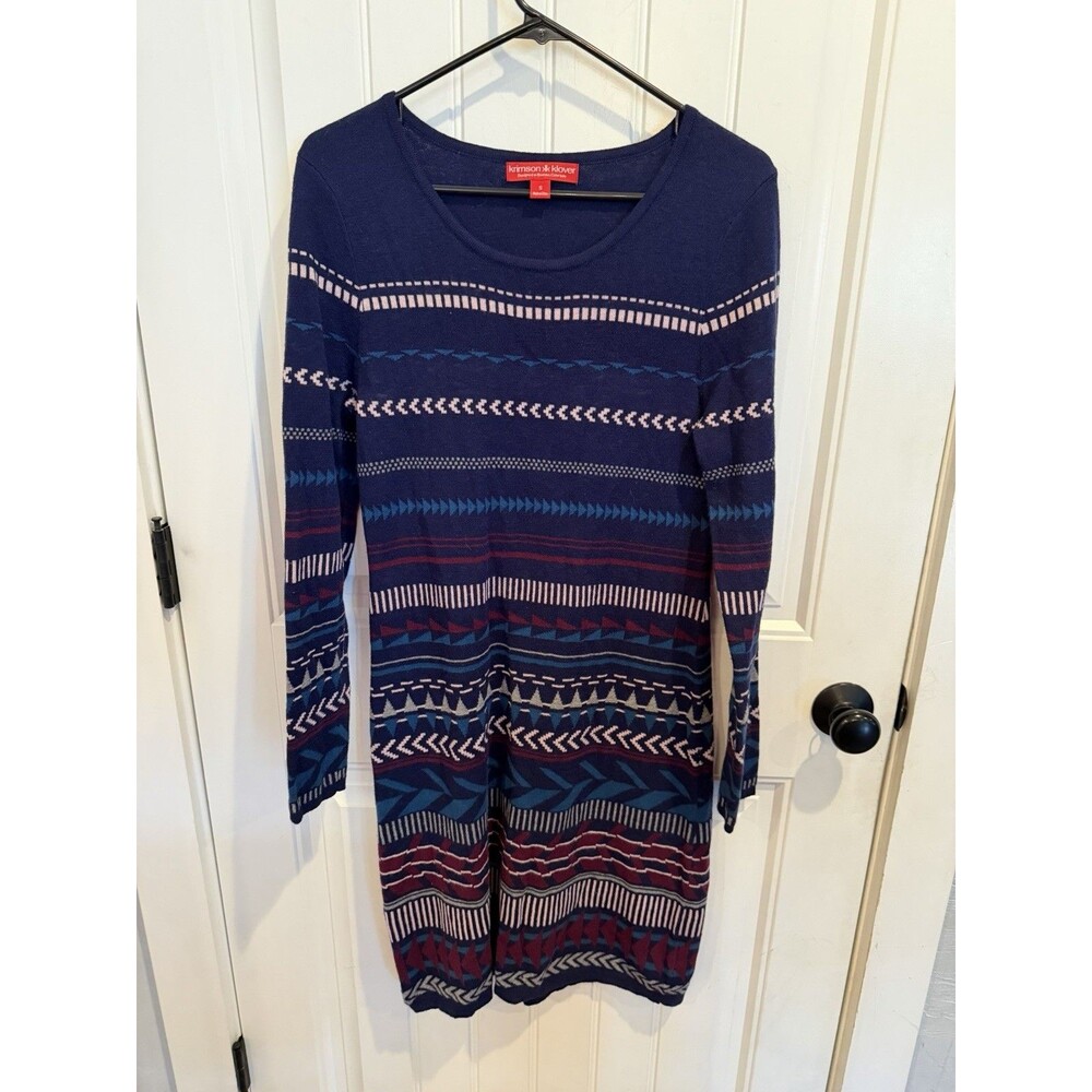 Krimson Klover Merino Wool Sweater Dress Small Blue Faire Isle Knit Side Pocket
